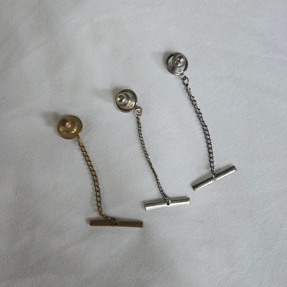 VTG Tie Tack Set 3‎ Mens Gold Silver T Bar Formal Wedding Dapper Retro Unbranded
